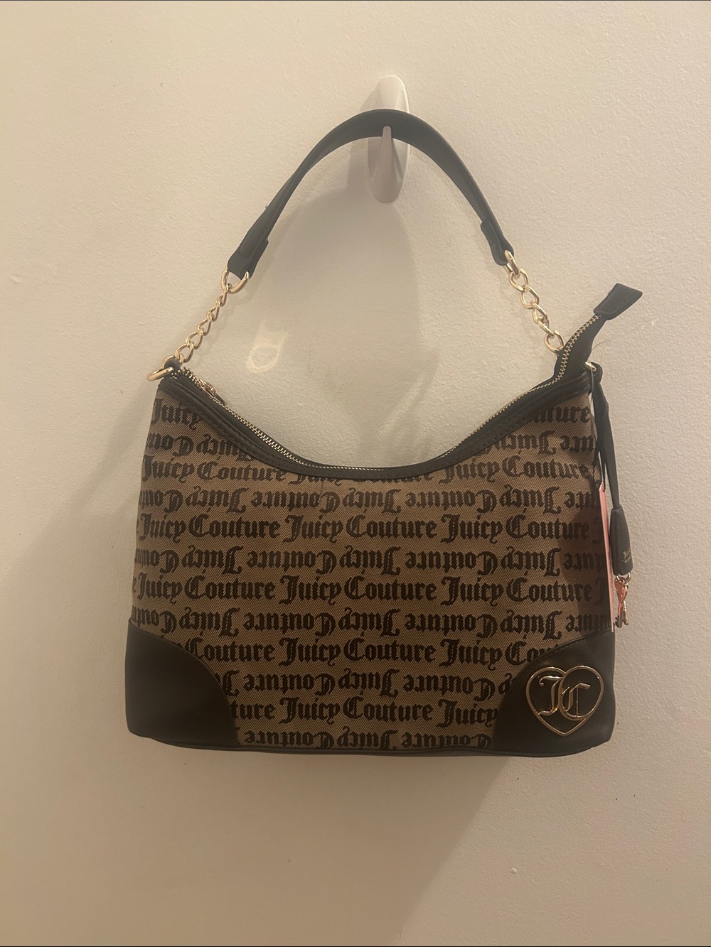 Juicy Couture Brown Logo Print Hobo Bag with Brown Trim